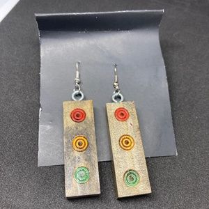 Handmade Woodburned watercolor and sealed earrings